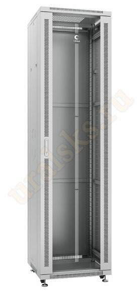 SH-05C-47U60/60 Шкаф телекоммуникационный 19" напольный 47U 600x600x2277mm (ШхГхВ) передняя стеклянная и задняя сплошная металлическая двери, ручка с замком, цвет серый (RAL 7035) Cabeus