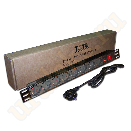 TWT-PDU19-10A8P Блок розеток 19" 8 шт., 10A 250V, без шнура питания TWT-PDU19-10A8P Блок розеток 19" 8 шт., 10A 250V, без шнура питания