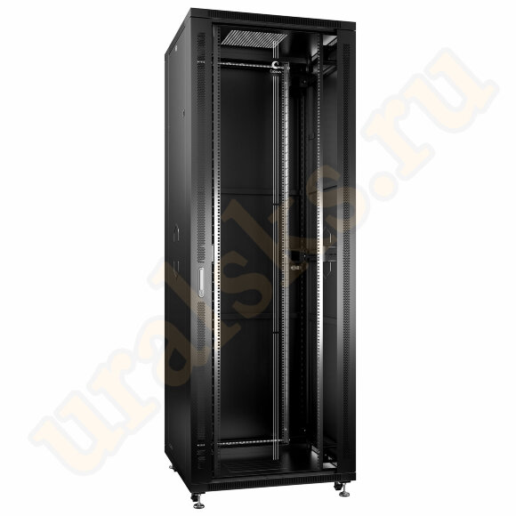 Cabeus SH-05C-47U80/100-BK Шкаф монтажный телекоммуникационный 19" напольный для распределительного и серверного оборудования 47U 800x1000x2277mm (ШхГхВ) передняя стеклянная и задняя сплошная металлическая двери, ручка с замком, цвет черный (RAL 9004)