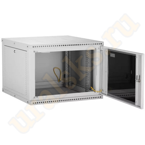 TWI-066045-R-G-GY Настенный разборный шкаф TLK 19", 6U, стеклянная дверь, Ш600хВ303хГ450мм