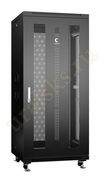 ND-05C-27U60/60-BK Шкаф телекоммуникационный 19" напольный 27U 600x600x1388mm (ШхГхВ) передняя и задняя перфорированные двери, ручка с замком, цвет черный (RAL 9004) Cabeus