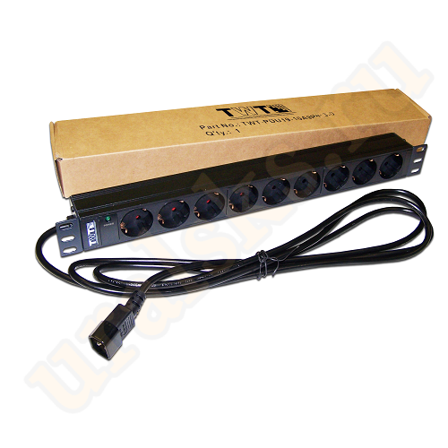 TWT-PDU19-10A9P4-3.0 Блок розеток 19" 9 шт. без выключателя, 10A 250V, шнур питания с вилкой C14, 3.0 м TWT-PDU19-10A9P4-3.0 Блок розеток 19" 9 шт. без выключателя, 10A 250V, шнур питания с вилкой C14, 3.0 м