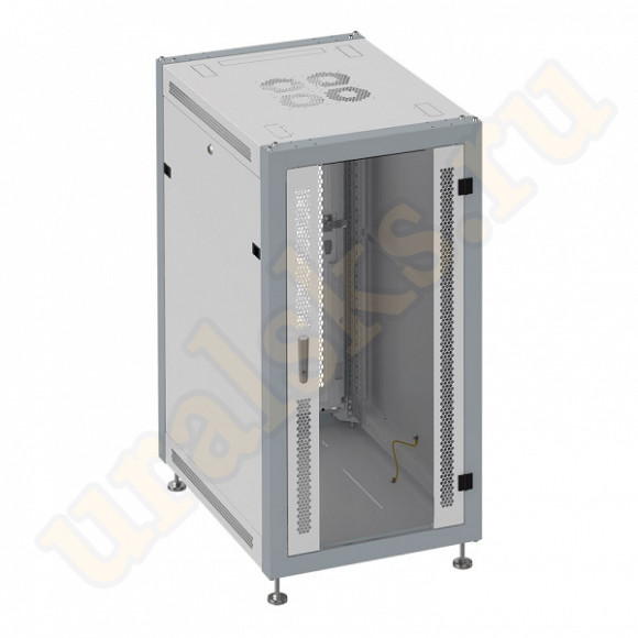 SL 6037.713 Шкаф монтажный 19" напольный 37U 600x1000x1780mm, передняя дверь стеклянная, задняя дверь перфорированная, цвет серый