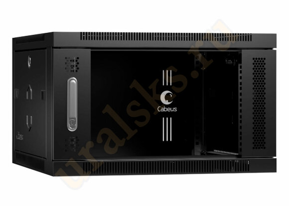 SH-05F-6U60/35-BK Шкаф телекоммуникационный настенный 19" 6U 600x350x368mm (ШхГхВ) дверь стекло, цвет черный (RAL 9004) Cabeus