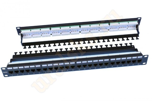 Hyperline PP3-19-24-8P8C-C6-110D Патч-панель 19", 1U, 24 порта RJ-45, категория 6, Dual IDC, ROHS, цвет черный (задний кабельный организатор в комплекте)