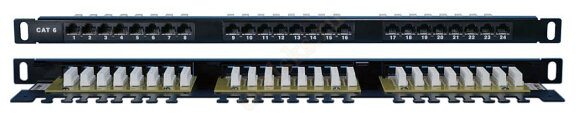 Hyperline PPHD-19-24-8P8C-C6-110D Патч-панель высокой плотности 19", 0.5U, 24 порта RJ-45, категория 6, Dual IDC