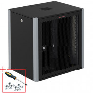 Шкаф телекоммуникационный настенный 19" 22U 600x600x1040mm (ШхГхВ) дверь перфорированная, цвет черный Шкаф телекоммуникационный настенный 19" 22U 600x600x1040mm (ШхГхВ) дверь перфорированная, цвет черный
