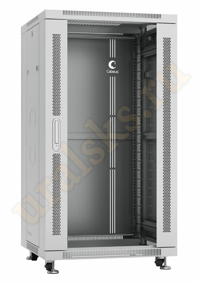 SH-05C-22U60/80 Шкаф телекоммуникационный 19" напольный 22U 600x800x1166mm (ШхГхВ) передняя стеклянная и задняя сплошная металлическая двери, ручка с замком, цвет серый (RAL 7035) Cabeus