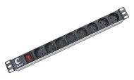 PDU-8P Блок евророзеток для 19" шкафов, горизонтальный, 8 розеток, 10 A, выключатель, гнездо под шнур, алюминиевый корпус PDU-8P Блок евророзеток для 19" шкафов, горизонтальный, 8 розеток, 10 A, выключатель, гнездо под шнур, алюминиевый корпус