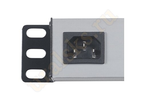 PDU-8P Блок евророзеток для 19" шкафов, горизонтальный, 8 розеток, 10 A, выключатель, гнездо под шнур, алюминиевый корпус Cabeus