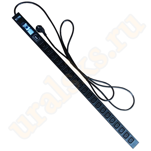 TWT-PDV-20C3-GP Вертикальный блок розеток, 20xC13, 250V, 16A, шнур 3 метра, вилка Schuko