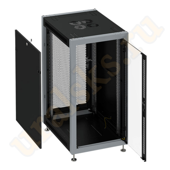SL 6642.913 Шкаф монтажный 19" напольный 42U 600x600x2000mm, передняя дверь стеклянная, задняя дверь перфорированная, чёрный