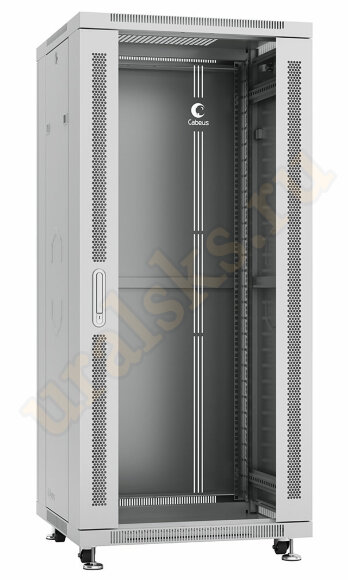 SH-05C-27U60/80 Шкаф телекоммуникационный 19" напольный 27U 600x800x1388mm (ШхГхВ) передняя стеклянная и задняя сплошная металлическая двери, ручка с замком, цвет серый (RAL 7035) Cabeus