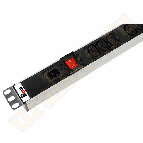Вертикальный блок розеток R-16-16C13-12C19-V-1820 с выкл., 16 IEC 60320 C13, 12 C19, вход C20 16A, алюм., 42-48U