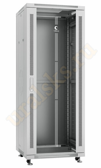 SH-05C-32U60/80 Шкаф телекоммуникационный 19" напольный 32U 600x800x1610mm (ШхГхВ) передняя стеклянная и задняя сплошная металлическая двери, ручка с замком, цвет серый (RAL 7035) Cabeus