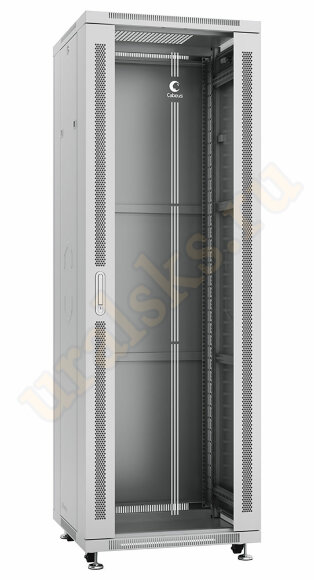 SH-05C-37U60/80 Шкаф телекоммуникационный 19" напольный 37U 600x800x1833mm (ШхГхВ) передняя стеклянная и задняя сплошная металлическая двери, ручка с замком, цвет серый (RAL 7035) Cabeus
