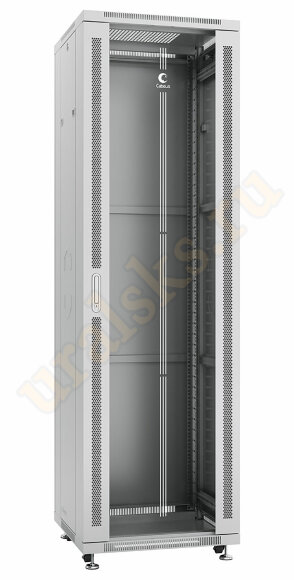 SH-05C-42U60/80 Шкаф телекоммуникационный 19" напольный 42U 600x800x2055mm (ШхГхВ) передняя стеклянная и задняя сплошная металлическая двери, ручка с замком, цвет серый (RAL 7035) Cabeus