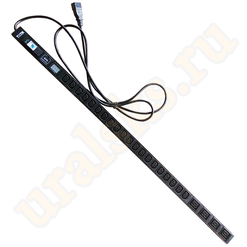 TWT-PDVI-4C9-20C3-C0 Вертикальный блок розеток, 4xC19 + 20xC13, 250V, 16A, A/V-метр, шнур 3 метра, вилка C20