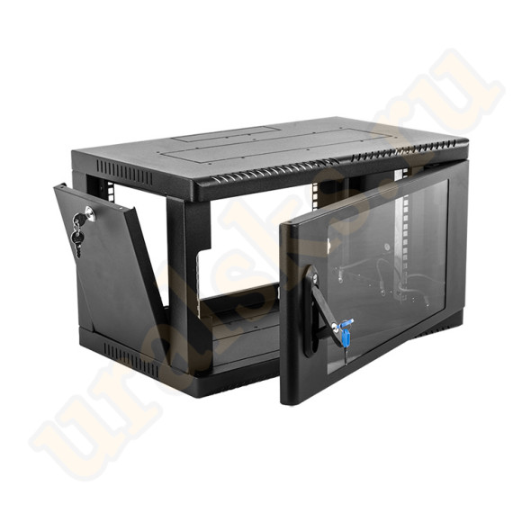 ШРН-6.350-9005 Шкаф телекоммуникационный настенный сварной 6U (600x360) съёмные стенки, дверь стекло, чёрный