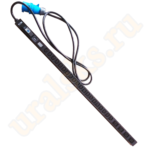 TWT-PDVI-4C9-20C3-I9 Вертикальный блок розеток, 4xC19 + 20xC13, 250V, 32A, A/V-метр, шнур 3 метра, вилка IEC309