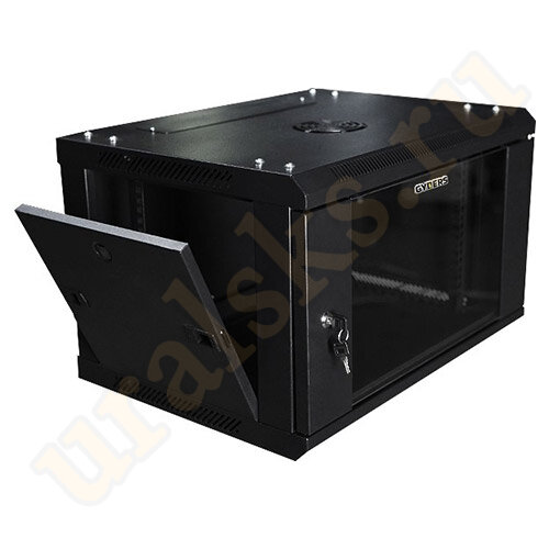 Шкаф GDR-156035B телекоммуникационный 19" настенный 15U 600х350 дверь стекло, цвет чёрный 