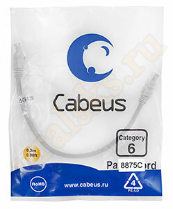 Cabeus PC-UTP-RJ45-Cat.6-0.3m-LSZH Патч-корд UTP, категория 6, 0.3 м, LSZH, неэкранированный, серый