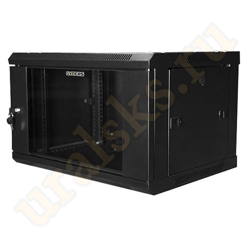 Шкаф GDR-156045B телекоммуникационный 19" настенный 15U 600х450 дверь стекло, цвет чёрный 