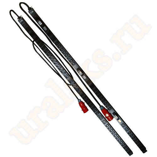 TWT-PDVI3-6x24-CB-32 Вертикальный блок розеток, 3-фазный, 6xC19 + 24xC13, автомат и A/V-метр, 380V, 32A, шнур 2 м, IEC309