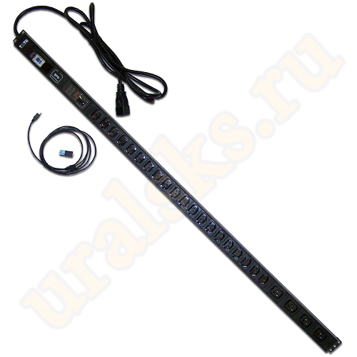 TWT-PDVM-4C9-20C3-I9 Вертикальный блок розеток, 4xC19+20xC13, 250V/32A, с мониторингом по RS-485, шнур 3 м, вилка IEC309