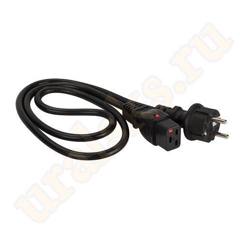 LAN-PP19L/SH-1.0-BK Шнур питания с блокировкой C19-Schuko, 3х1.5, 220В, 16А, черный, 1 метр