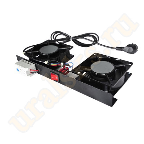 DR-451211 2-х модульный вентиляторный блок для напольный и настенных шкафов, механический термостат, со шнуром питания 1,8м, вилка Shuko, черный