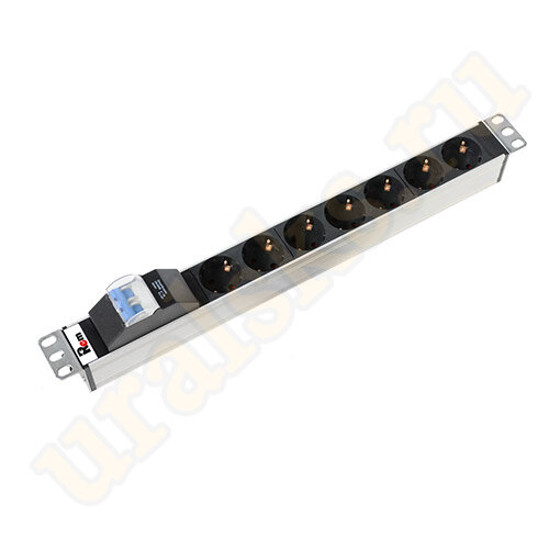 Блок розеток 19" R-16-7S-A-440-K с авт. 16А, 7 Schuko, алюм., 19", колодка
