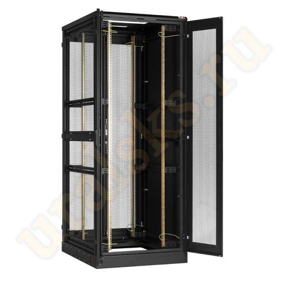 TFA-476010-WHWH-BK Напольный шкаф 19", 47U, перфорированные двухстворчатые двери, металлические двойные стенки, Ш600хВ2280хГ1000мм, в разобранном виде, черный