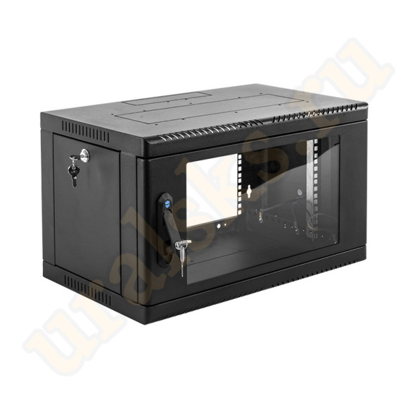 ШРН-6.500-9005 Шкаф телекоммуникационный настенный сварной 6U (600x530) съёмные стенки, дверь стекло, чёрный