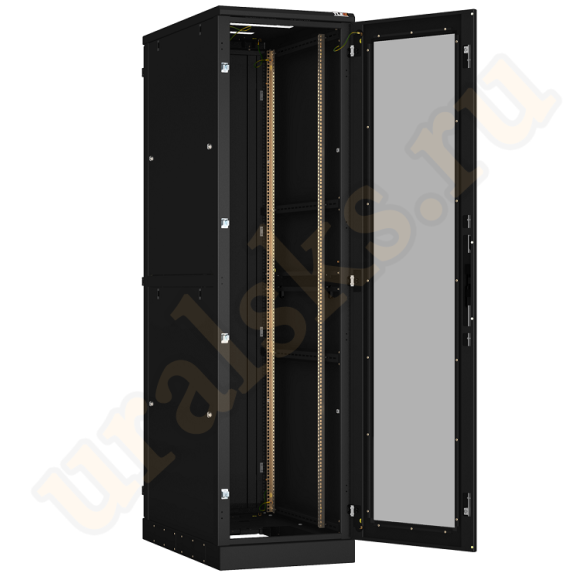 TFA-476010-GHMH-BK Напольный шкаф 19", 47U, стеклянная дверь, двухуровневые боковые металлические стенки, Ш600хВ2280хГ1000мм, в разобранном виде, черный