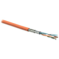 Hyperline SFTP4-C6-P26-IN-PVC-OR-500 Кабель витая пара, экранированная S/FTP, категория 6, 4 пары (26 AWG), многожильный (patch), экран - фольга + медная оплетка, PVC, –30°C – +70°C, оранжевый (500 м) (снят с производства)