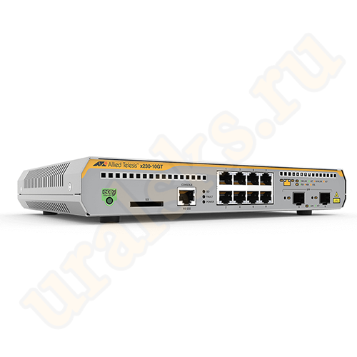 AT-x230-10GT-50 Коммутатор L2+ managed switch, 8 x 10/100/1000Mbps, 2 x SFP uplink slots, 1 Fixed AC power supply EU Power cord