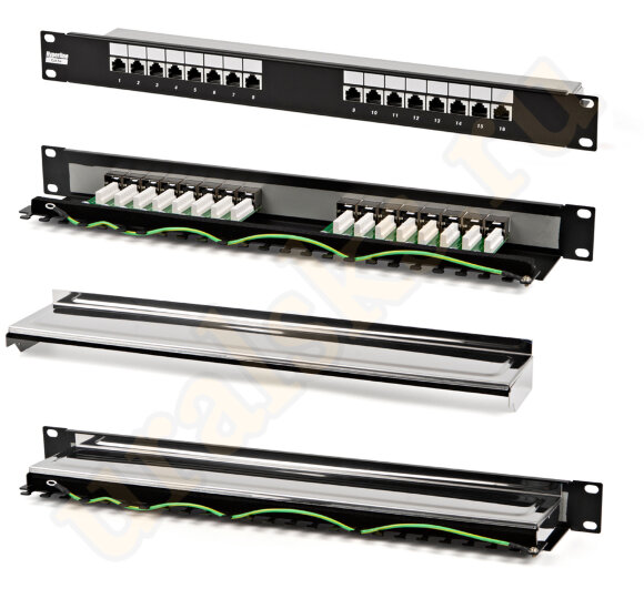 Hyperline PP-19-16-8P8C-C5e-SH-110D Патч-панель 19", 1U, 16 портов RJ-45 полн. экран., категория 5e, Dual IDC
