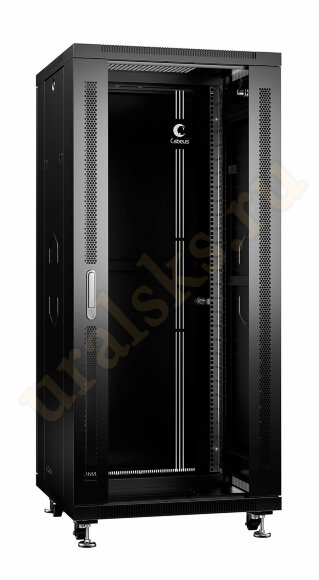 SH-05C-27U60/80-BK Шкаф телекоммуникационный 19" напольный 27U 600x800x1388mm (ШхГхВ) передняя стеклянная и задняя сплошная металлическая двери, ручка с замком, цвет черный (RAL 9004) Cabeus