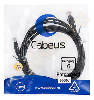 Cabeus PC-UTP-RJ45-Cat.6-3m-BK Патч-корд UTP, категория 6, 3 м, неэкранированный, черный