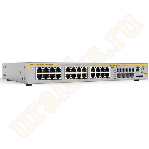 AT-x230-28GT-50 Коммутатор L2+ managed switch, 24 x 10/100/1000Mbps, 4 x SFP uplink slots, 1 Fixed AC power supply EU Power Cord