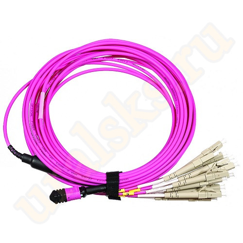 LAN-12M-12LC/OM4-1.0 Сборка кабельная MPO-12LC, 12 волокон OM4, низкие потери, LSZH, 1 м, розовая