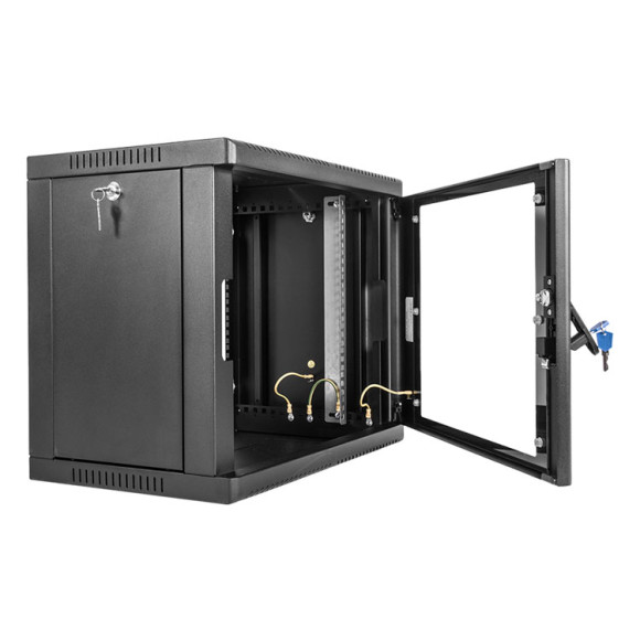 ШРН-9.350-9005 Шкаф телекоммуникационный настенный сварной 9U (600x360) съёмные стенки, дверь стекло, чёрный