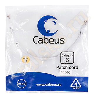 Cabeus PC-UTP-RJ45-Cat.6-0.3m-WH Патч-корд UTP, категория 6, 0.3 м, неэкранированный, белый