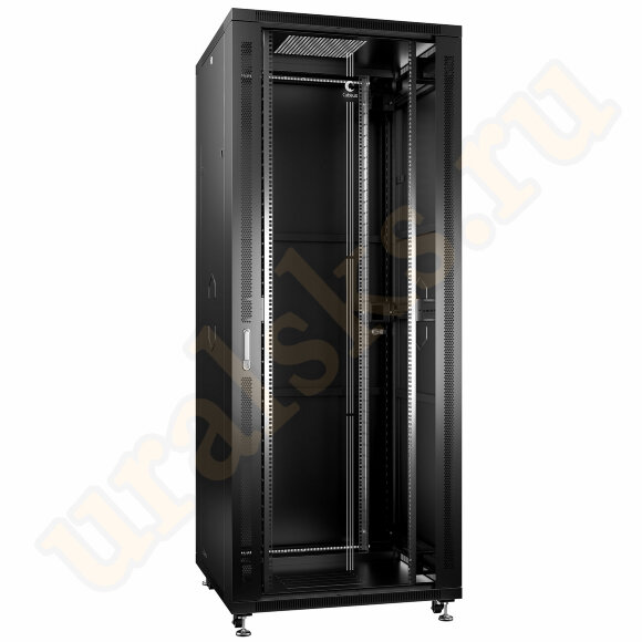 SH-05C-42U80/80-BK Шкаф телекоммуникационный 19" напольный 42U 800x800x2055mm (ШхГхВ) передняя стеклянная и задняя сплошная металлическая двери, ручка с замком, цвет черный (RAL 9004) Cabeus