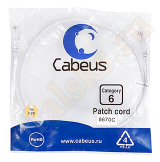 Cabeus PC-UTP-RJ45-Cat.6-1m-WH Патч-корд UTP, категория 6, 1 м, неэкранированный, белый