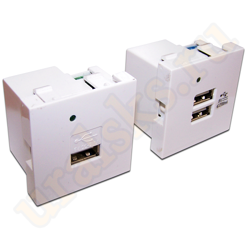 LAN-EZ45x45-2U/R2-WH Модуль USB-зарядки, 2 порта, без шторки, 2.1A/5V, 45x45, белый