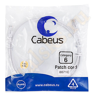 Cabeus PC-UTP-RJ45-Cat.6-1.5m-WH Патч-корд UTP, категория 6, 1.5 м, неэкранированный, белый