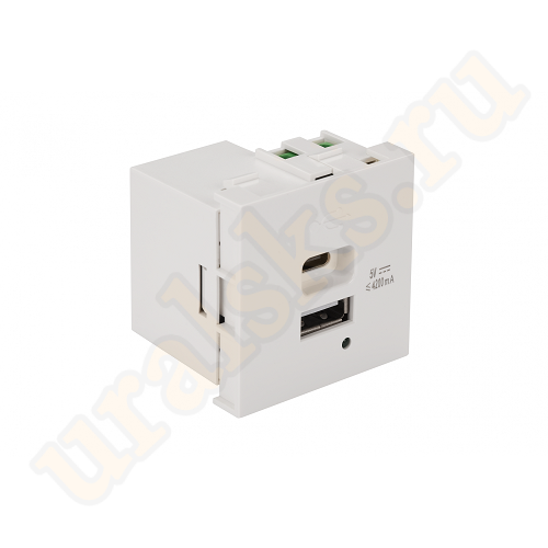 LAN-EZ45x45-2UCA/4.2-WH Модуль USB-зарядки, 1 порт USB-C + 1 порт USB-A, 4.2A/5V, 45x45, белый