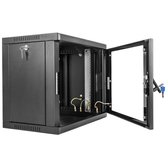 ШРН-9.500-9005 Шкаф телекоммуникационный настенный сварной 9U (600x530) съёмные стенки, дверь стекло, чёрный